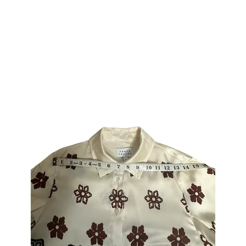 Tanya Taylor Marina Baloon Sleeve Silky Blouse Boho Luxe Resort Button Front XS